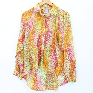Voyage Shirt Womens Multicolor Barbados Confetti Print Cropped Button Down XL